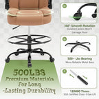 500LBS Drafting Chair, High Back Safer Standing Desk Chair, Executive Tall Office Chair with Flip-up Armrests, Upholstered PU Leather Task Chair, Ergonomic Seat with Adjustable Height&Foot Ring, Brown