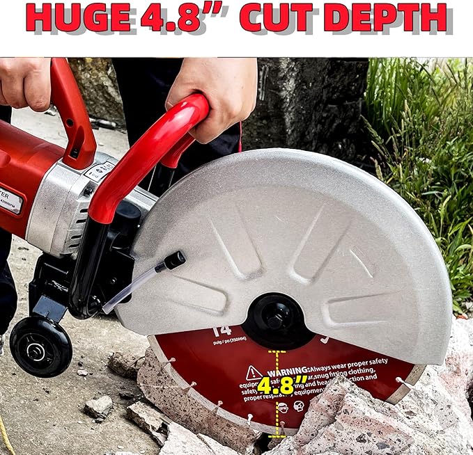 Electric 14 in Circular Saw Cutter with 4.8 in Cutting Depth, Wet/Dry Disk Saw Cutter Includes Water Line, Pump and Blade, for Stone, Brick, Porcelain, Concrete, 3500w cutting machine