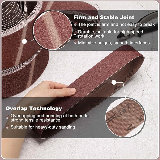HARFINGTON 4 x 36 Inch Sanding Belts, 12 Pcs 80 Grits Aluminum Oxide Abrasive Belt Sander File Belt for Woodworking, Metal Polishing, Knife Sharpener