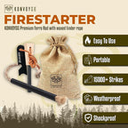 Fire Starter Survival Tool–Ferro Rod Fire Starter with 11" Waterproof Tinder Wick Rope, Multi-Tool Striker and Extra Jute Bag - All-in-One Flint and Steel Fire Starter Kit.