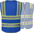 JKSafety 9 Pockets Hi-Vis Safety Vest High Visibility Reflecitive Safety Vests for Men and Women Work Utility PPE Work Gear ANSI/ISEA compliant (902-Blue 3XL)