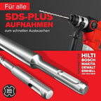 KSP-TEC® | Carbide - Cross Tipped SDS-Plus Rotary Hammer Drill and Chisle Bit Set with Storage Case for Masonry, Concrete, Brick, Stone (11pcs)