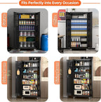 71" H×32" W×16" D Garage Storage Cabinet with Wheels, Locking Metal Storage Cabinet with 5 Adjustable Shelves, 4 Hooks and Pegboard for Garage, Home Office, Kitchen, Black, Assembly Required