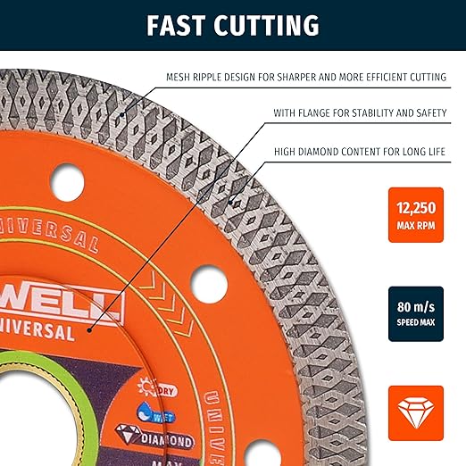 5 Inch Diamond Saw Blade, 2 Pack - Mesh Turbo Cutting Wheel for Tile, Porcelain, Ceramic, Granite, Marble - 10mm Segment, Super Thin 1.4mm, 7/8" Arbor with Flange - Dry or Wet Cutting