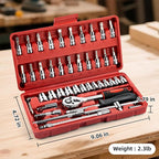 Socket Set, 46 PCS 1/4 Inch Drive Socket Wrench Set, Ratchet Wreches Set with Bit Socket Set Metric & Extension Bar for Auto Repairing and Household, with Storage case