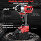 Cordless Impact Wrench 1/2" Compatible with Milwaukee 18V Battery, 1000Ft-lbs(1360N.m) High Torque Impact Driver, Brushless Electric Impact Gun with 4-Mode Speed, LED Work Light for Car(Bare Tool)