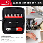 STREBITO Right Angle Screwdriver 14 Piece Mini Ratchet Set, Offset Screwdriver Low Profile Ratchet Screwdriver Set with 1/4 Ratchet, Hex, Phillips, and Torx, EDC Bit Driver for Tight Spaces, Bike