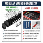 46PCS Magnetic Modular Wrench Organizer with 8" Magnetic Tool Holder, Wrench Rack for Tool Box Drawer, SAE & Metric Labels, Space-Saving Storage, Gift for Professional Mechanics Men, Black
