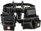 Leather Tool Belt with Adjustable Hook - Premium Heavy Duty Tool Belts for Men with 22 Multi-Purpose Pocket Tool Pouch (Black, Standard), RG-004