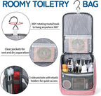 Della Gao Hanging Travel Toiletry bag for Women, Water-resistant Durable Nylon Toiletries Organizer for Cosmetics, Makeup Brushes, Bathroom Bag, Pink