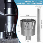 KEENTECH Carbide-Tipped Annular Cutter, 2-1/4" Diameter x 1-3/8" Depth, 3/4" Weldon Shank (2 Flat), High Speed Cutting TCT Mag Drill Bit with Pilot Pin for Harder Material, Stainless Steel, Cast Iron