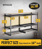 SOYEEZE Power Tool Organizer & Storage Wall Mount - Heavy Duty Metal 8 Drill Holder, 3 Layer Premium Garage Utility Power Tool Rack &Tool Shelf，Great as Gifts for Men Father's Day-Large-Black