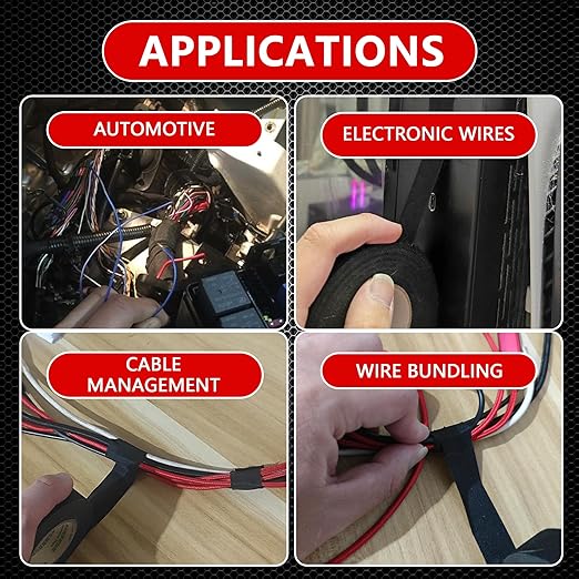 SWRT Wire Harness Tape, 3/4 Inch × 50 Feet, 6 Packs (300 Feet Total), Self-Adhesive Black Cloth Electrical Tape for Automotive Use, High Temperature Resistance Felt Tape.