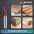 2PCS Up & Down Cut Spiral Router Bit 1/4 Inch Shank 1/4 Inch Cutting Diameter 1/10 inch Cutting Length with Extra Long Life Coating CNC Router Bits End Mill for Wood Cutting, Slot Mortise, Engraving