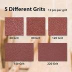 S&F STEAD & FAST Black and Decker Mouse Sanding Pads 60 Pack, 60, 80, 120, 150, 220 Grit Mouse Sander Sandpaper Assortment, 12 Hole Hook and Loop Detail Sander Pads with Tack Cloth