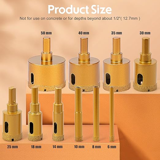 THINKWORK Diamond Drill Bits, Dry/Wet Brazing Hollow Drill Hole Saw Kit, 12 PCS Tile Opener (1/4"-2”) with Double Suction Cups Hole Saw Guide Jig, Suitable for Glass, Ceramic, Tile, Marble, Porcelain