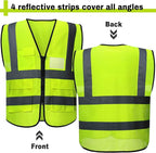 40 Pack Safety Vests Bulk Yellow Reflective High Visibility Vest with Mesh Pocket Zipper, Hi Vis Silver Strip for Men, Neon