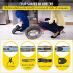 VEVOR Drain Cleaning Cable 50ft x 1/2 inch Solid Core Cable Sewer Cable, Drain Auger Cable Cleaner, Snake Clog Pipe Drain Cleaning Cable W/Four Shapes of Cutters