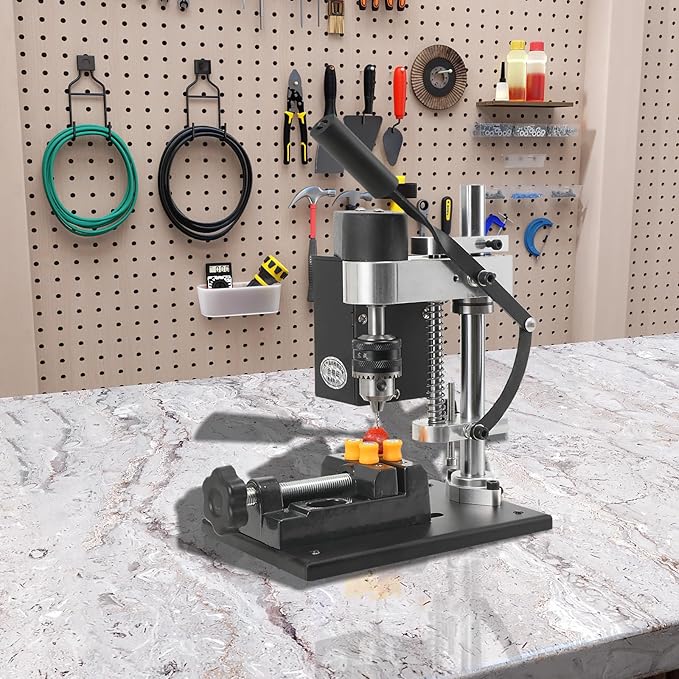Mini Bench Drill Press, Small Benchtop Drilling Machine Electric Portable Table Driller, Adjustable 7-Speed, B10 Chuck, Drill Bit and Clamp, Metal Wooden DIY Jewelry Making Crafts Tool