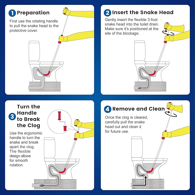 59787 Model K-3 Toilet Auger Clog Remover Toilet Snake for Unclogging with 3-Foot Snake and Bulb Head, Toilet Auger Snake for Unclogging Toilets for Home, Office, School, and More