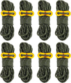 8 Pack 4mm Guy Lines Ultralight Tent Cords with Aluminum Adjuster Tensioner Outdoor Camping Guylines Ropes for Tent Tarp,Climbing,Hiking Backpacking (Army-Green)