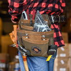 Supreme Leather Tool Pouch for Construction Carpenter Tool Bag Electrician's Pouch | 10 Pockets 2 Stainless Steel Hammer Holders Top Grain Leather Bag