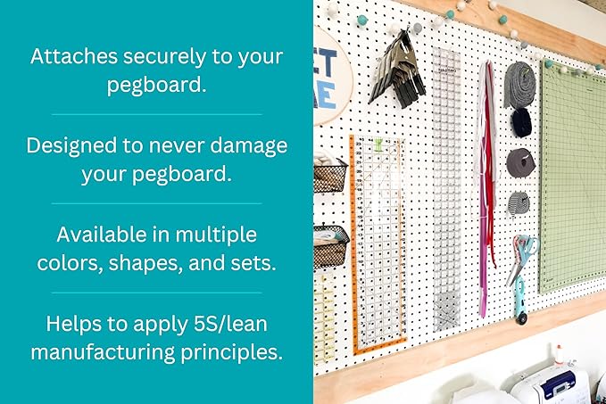 PegPro® J Hooks Kit for Modern Plastic or Metal Pegboard – Durable Plastic Pegboard Hooks - For Garage, Kitchen, Craft Room, and more (J Hook - 24 Pack, Gray)