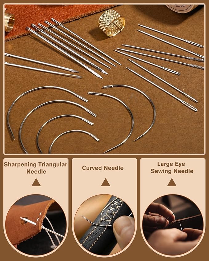 FOUSNOW Upholstery Repair Sewing Kit, 33 Pcs Needle and Thread Kit with Sewing Upholstery Needle Thread Rack Leather Binder Clips for Clothes Sofa Carpet Shoes Repair Crafts