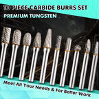 10 PCS 1/4" Shank Tungsten Carbide Burr Set Double Cut for Metal Grinding, Deburring Die Grinder Bits Fit Dewalt Milwaukee Die Grinders Accessories 1PC Mandrel & 5PC 3inch Cut Off Wheel