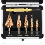 M35 Cobalt Step Drill Bit Set with Automatic Center Punch, 1/8" to 1-3/8", 6 PCS Step Drill Bit for Stainless Steel, Metal, Aluminum, Copper, Wood, PVC