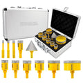 HIGHDRIL Diamond Drill Bits Kit with Triangle Shank for Porcelain Tile Ceramic Marble Brick Concrete Vacuum Brazed Hole Saw(6/8/10/20/25/28/32/35/45/65mm+50mm Hex Shank Chamfer Beveling Bit