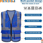 A-SAFETY High Visibility Mesh Safety Reflective Vest with Pockets and Zipper,Hi Viz Work Vest for Men Women (Blue Mesh XXXL)