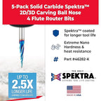 Amana Tool 46282-K-5 5-Pc CNC Solid Carbide Spektra Extreme Tool Life Coated Tapered Spiral 2D/3D Carving 1/16 Dia x 1/4 Inch SHK Router Bit Pack