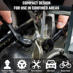DURATECH Stubby Flex-head Ratcheting Combination Wrench Set, 8-piece, Metric, 9 to 17mm, CR-V Steel, Black Electrophoretic Coating, with Rolling Pouch