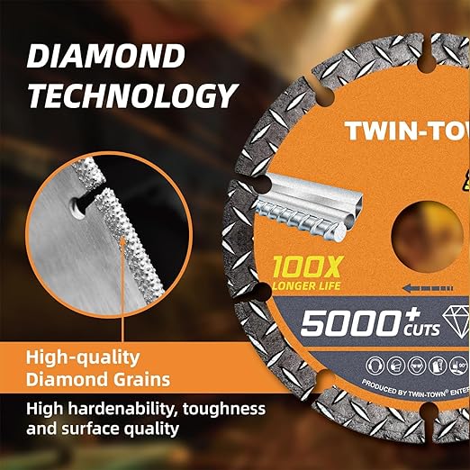 TWIN-TOWN 3" Diamond Cutting Wheel with 3/8" Arbor, Metal Cut Off Wheel, Carbide Cutting Wheel for Angle Grinder, 5000+ Cuts on Rebar, Steel, Iron, and INOX