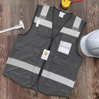 TCCFCCT Hi Vis Vest 5 Pockets High Visibility Reflective Safety Vest for Men Women, Neon Construction Vest with Horizontal Strip for Walkie-talkie and ID Card, Meets ANSI/ISEA Standards, Grey, 3XL