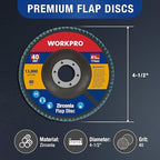 WORKPRO 10-Pack Flap Discs, 4-1/2-inch, Arbor Size 7/8-inch, T29 Zirconia Abrasive Grinding Wheel and Flap Sanding Disc, Includes 40 Grits