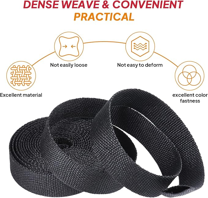 Black 2:1 Ratio Automotive Heat Shrink Braided Sleeving,Wear-Resistant Flat Woven Shrinkable Sleeve Fabric Car Cable Wires Hoses Protection (1-3/8"-19ft)