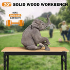 70" Adjustable Height Workbench, 2000 LBS Heavy Duty Work Table with Power Outlets & Pegboard, Rubber Wood Workstation for Garage, Workshop, Office, Home, Commercial