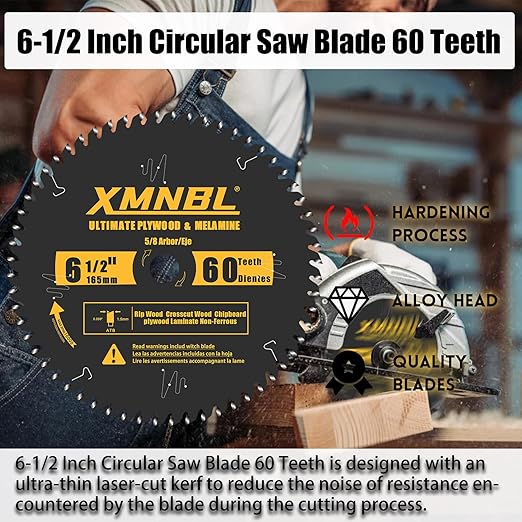 6-1/2 Inch Circular Saw Blade 60 Teeth,6-1/2 Saw Frame Ultra Fine Finish Circular Saw Blade,Compatible with for DEWALT,Makita,Skil Circular Saw,for Cutting Lumber,Plywood Material,5/8 Inch Arbor