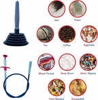 Sink and Toilet Plunger & Hair Clog Remover 34 inch 2 in 1 Kit - Drain Snake and Plunger for Sinks, Kitchens, Toilets, Bathrooms and Showers