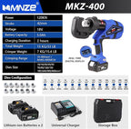 Electric Hydraulic Cable Lug Crimper Pliers Rechargeable Crimping Tool 12 Ton Electrical Terminal Cable Wire Fiber Crimper Kit with 12 Dies (MZ-MKZ-400)