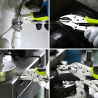 FASTPRO 4-Piece Locking Pliers Set with Heavy Duty Grip, 5", 7" and 10" Curved Jaw, 6-1/2" Long Nose Locking Pliers Included, Vise Grip Wrench Set, Green