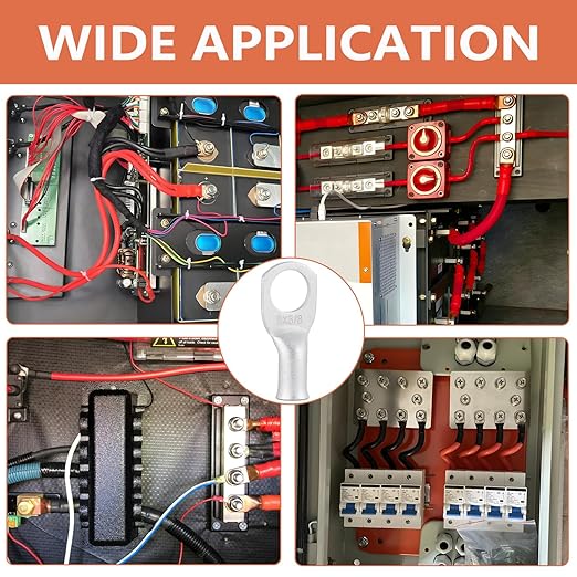 62PCS 8 AWG Tinned Ring Terminal Heat Shrink Tubing Set Copper Wire Lugs 8 Gauge 5/16", 3/8", 1/4", 1/2", 30Pcs Battery Cable Ends and 32PCS Heat Shrink Tubing