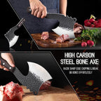 ROCOCO Meat Bone Cleaver Knife for Meat Cutting Handmade Heavy Duty Butcher Axes Hand Forged Full Tang Chopper for Kitchen Outdoor BBQ Chirstmas Mother Father Gifts Idea Men Black