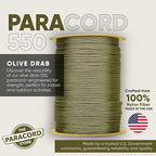 The Paracord Store | Type III 550 Paracord - 1000 FT Spool, Olive Drab | Heavy Duty 7 Strand Tactical Paracord - USA Made Nylon Outdoor Parachute Cord for Camping, Fishing & More - Survival Cord