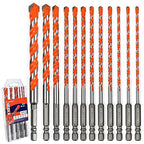 12-PCS Concrete Drill Bit Set, 5/32"-1/2" Inch Carbide Hex Shank Masonry Drill Bits Set for Glass/Brick/Plastic/Cement/Tile