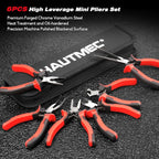 HAUTMEC 6PCS Mini Pliers Set High Leverage Multi Small Pliers Tool Set with Needle Nose, Linesman, Long Nose, Bent Nose, Diagonal Cutters, End Cutting Plier for Jewelry, Electronic and Crafts HT0275