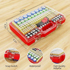 Battery Organizer Storage Holder Box Case with Tester, Ultra-Large 280+ Batteries Double-Sided Variety Pack,Holds AA AAA 4A C D Cell 9V 3V Lithium18650 LR44 CR2 CR123 CR1632 - Red