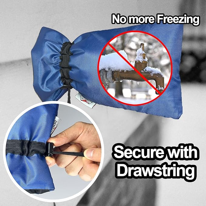 Enlarge Outdoor Faucet Cover for Winter Freeze Protection, 3M Thinsulate, 10"H x 6.3"W Hose Bib Covers for Wall Taps Outside, Waterproof & Frost Free Insulated Spigot Cover, 6 Pcs Faucet Socks - Blue